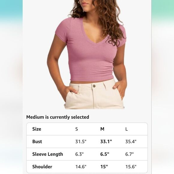 💙3 for $30💙 NWT Crop Top Ribbed V Neck Short Sleeve Tee Slim Fit Y2k - Picture 3 of 4